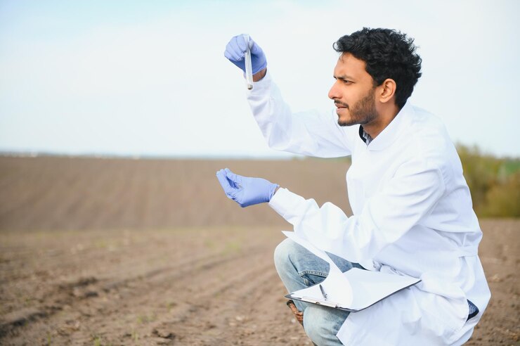 teste de solo agronomo indiano colocando solo com pa de jardim em saco de amostra de solo pesquisa ambiental ao ar livre 255667 57183